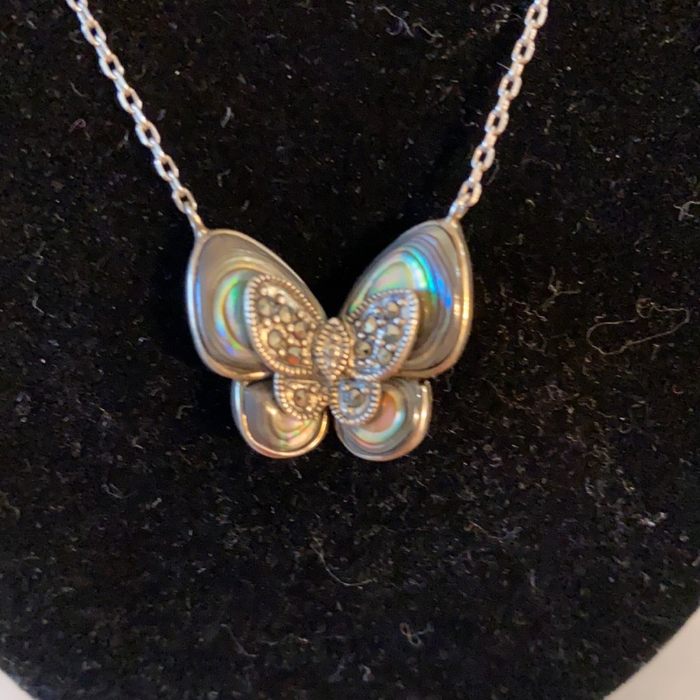 Butterfly pendant 925 Abalone and marcasite